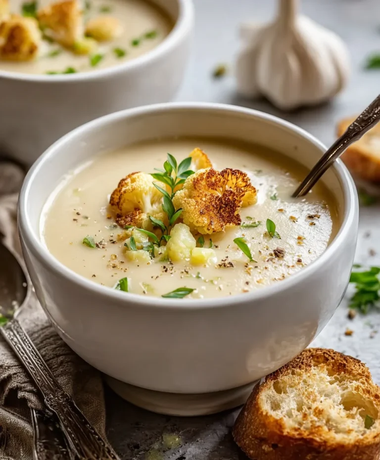 Creamy Roasted Garlic Cauliflower Soup – Easy & Delicious