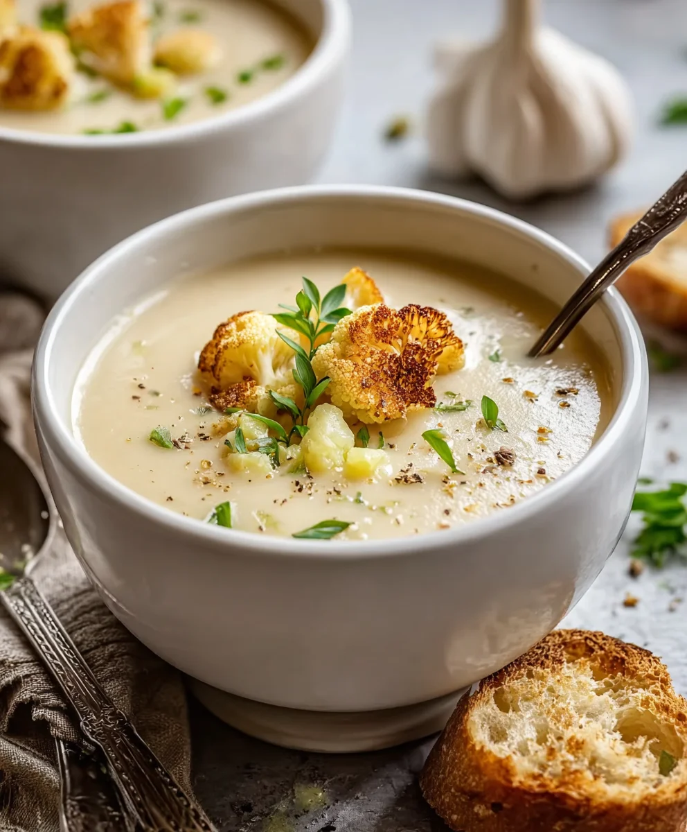 Creamy Roasted Garlic Cauliflower Soup - Easy & Delicious