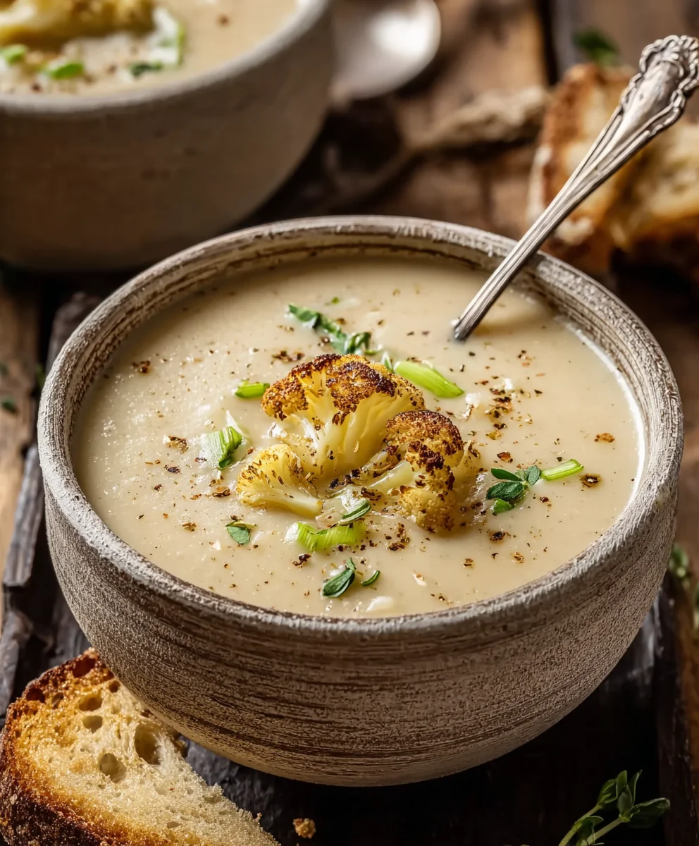 Creamy Roasted Garlic Cauliflower Soup - Easy & Delicious