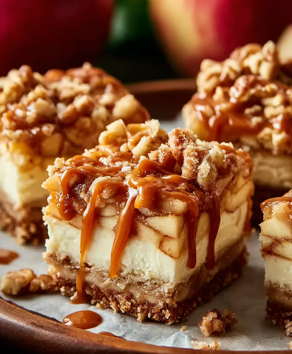 Caramel Apple Cheesecake Bars-Decadent Fall Treat