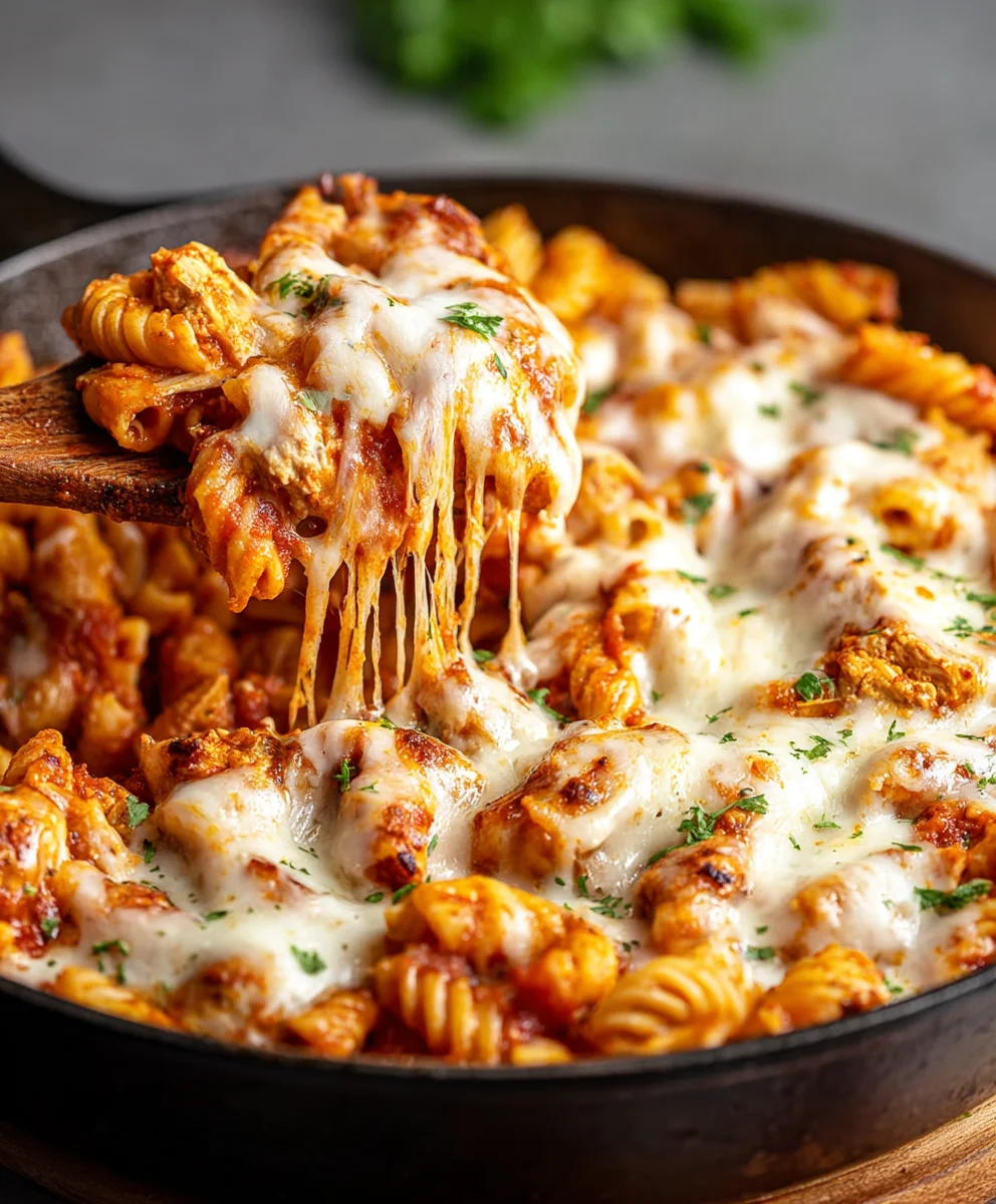 Easy Chicken Parmesan Pasta Skillet Recipe