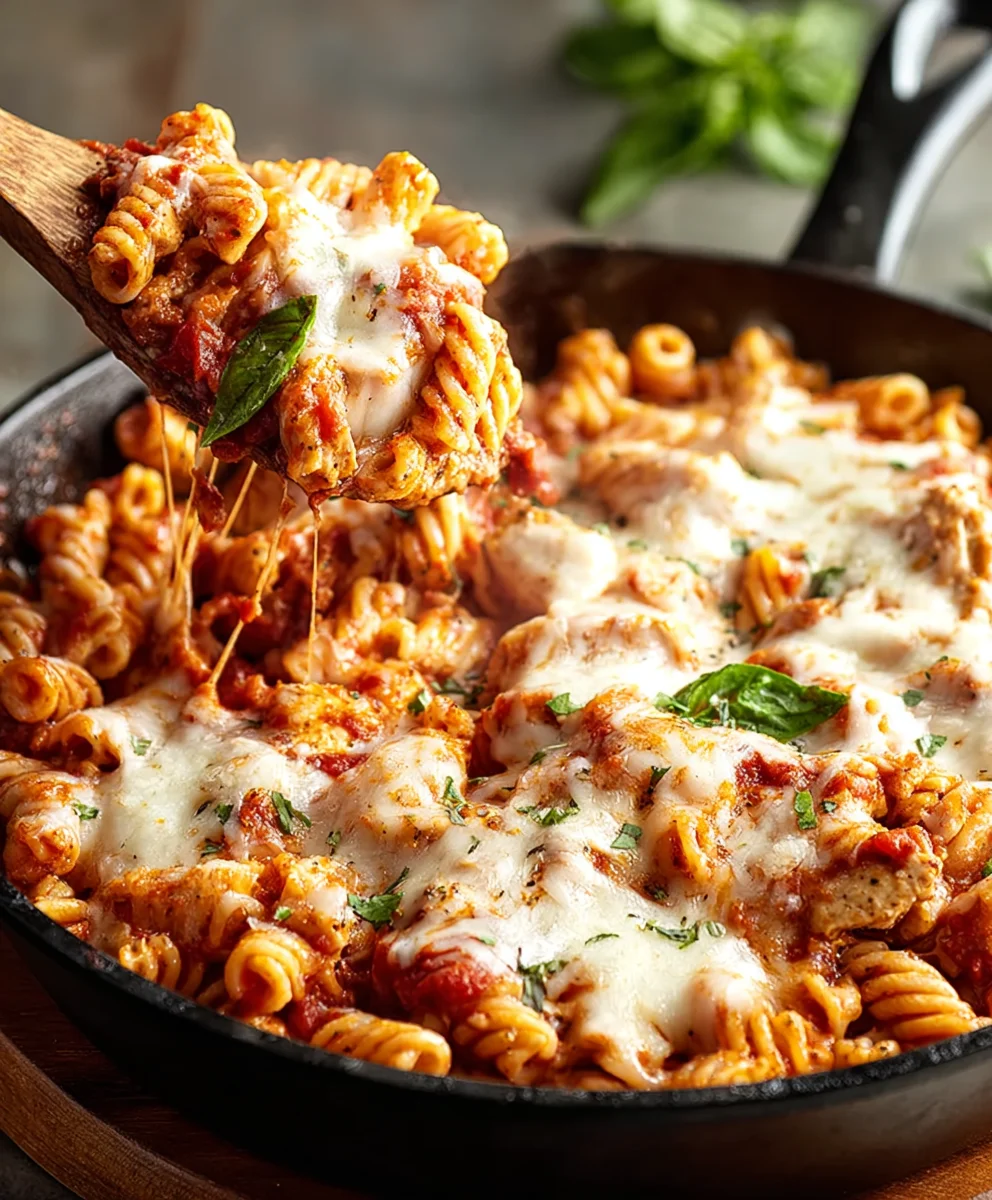 Easy Chicken Parmesan Pasta Skillet Recipe