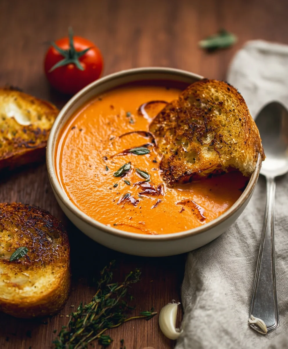 Creamy Roasted Garlic Tomato Soup - Easy & Delicious
