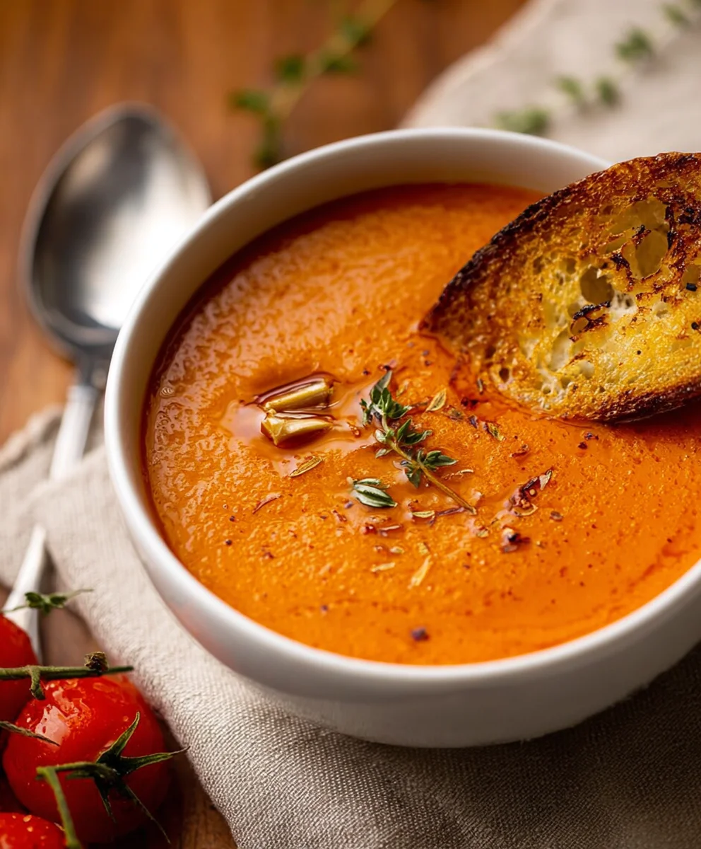 Creamy Roasted Garlic Tomato Soup - Easy & Delicious