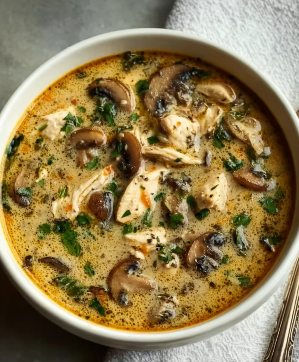 Easy Rotisserie Chicken Mushroom Soup-Hearty & Delicious