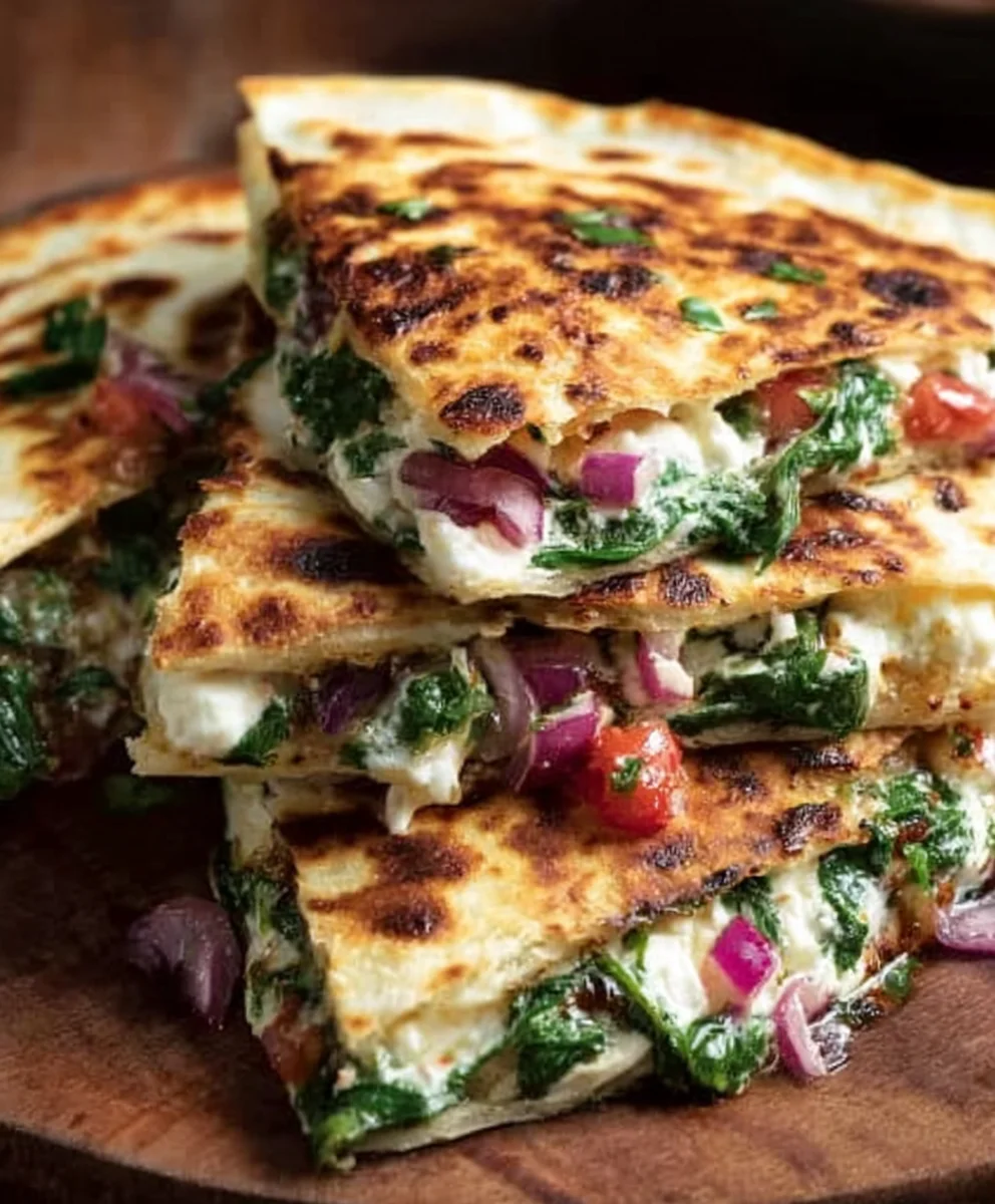Mediterranean Quesadillas Spinach Feta Mozzarella Red Onion