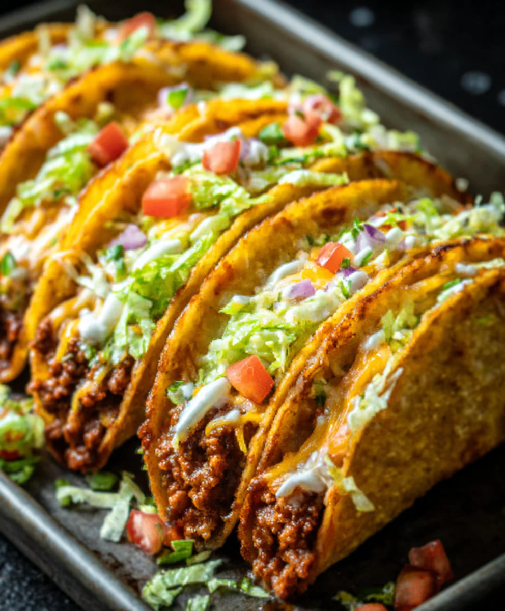 Cheesy Beef Tacos Oven Baked Crispy & Loaded