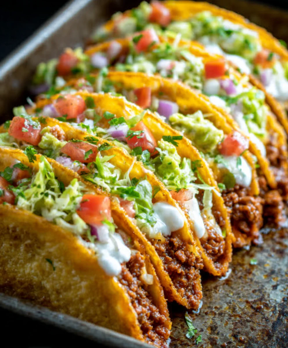 Cheesy Beef Tacos Oven Baked Crispy & Loaded