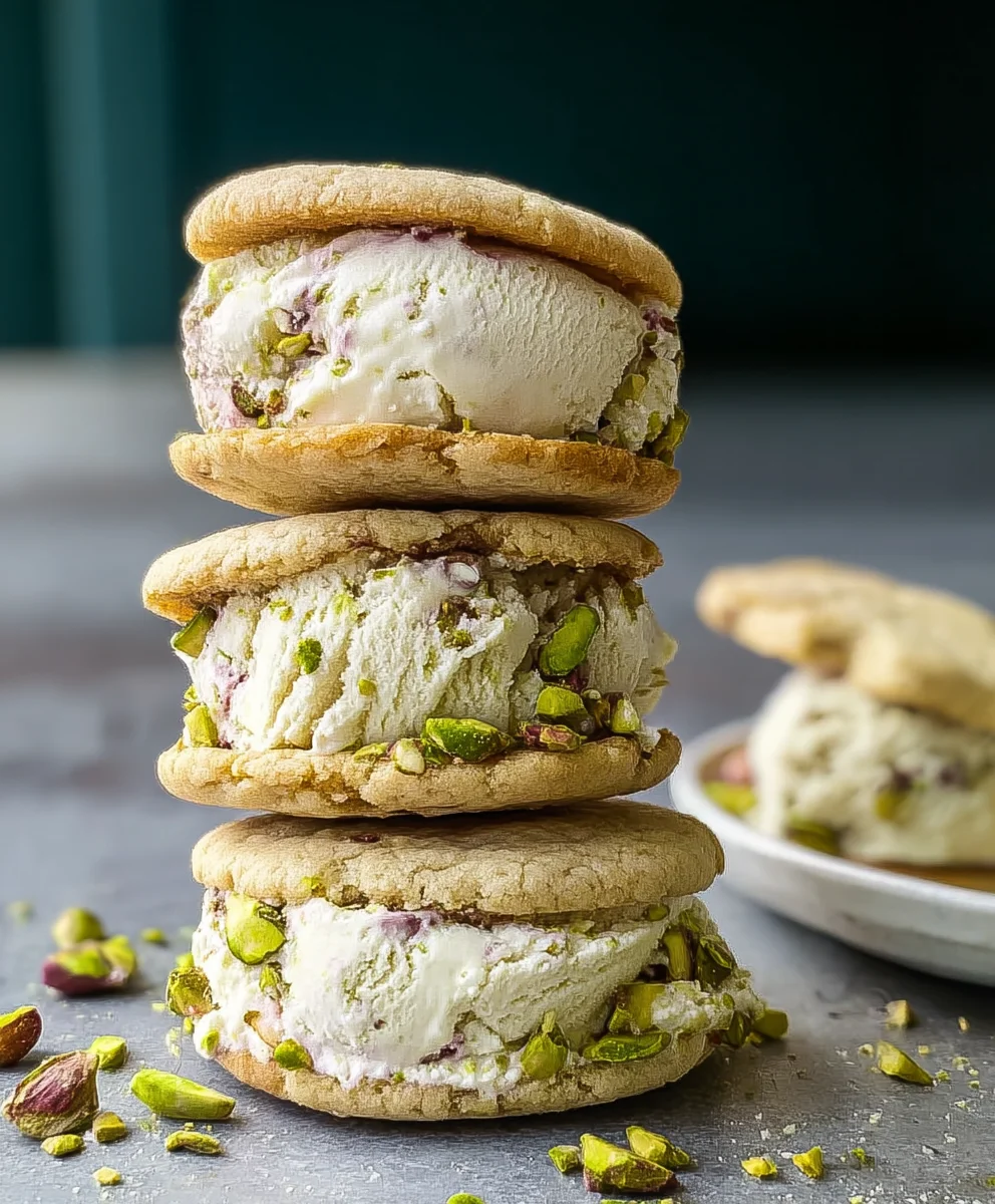 Pistachio Cookie Ice Cream Sandwiches - Delicious Dessert