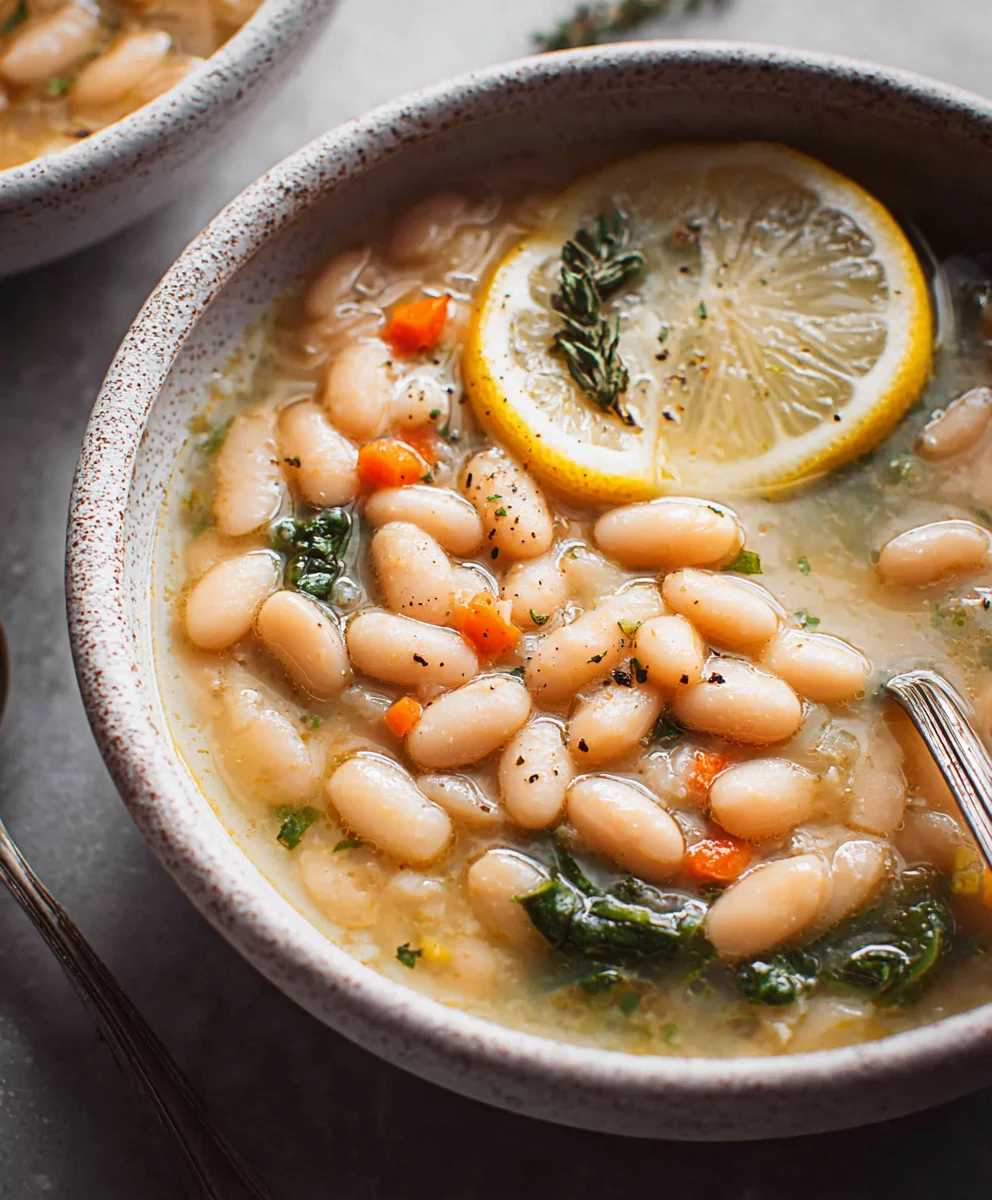 Greek White Bean Soup - Easy Garlic Lemon Recipe