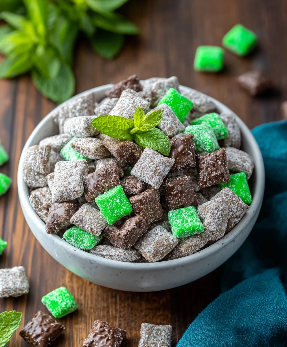 Mint Chocolate Muddy Buddy Recipe-Easy Delicious Treat