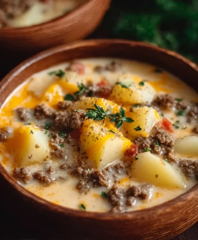 Cheesy Beef Beef Hamburger Potato Soup-Hearty & Delicious