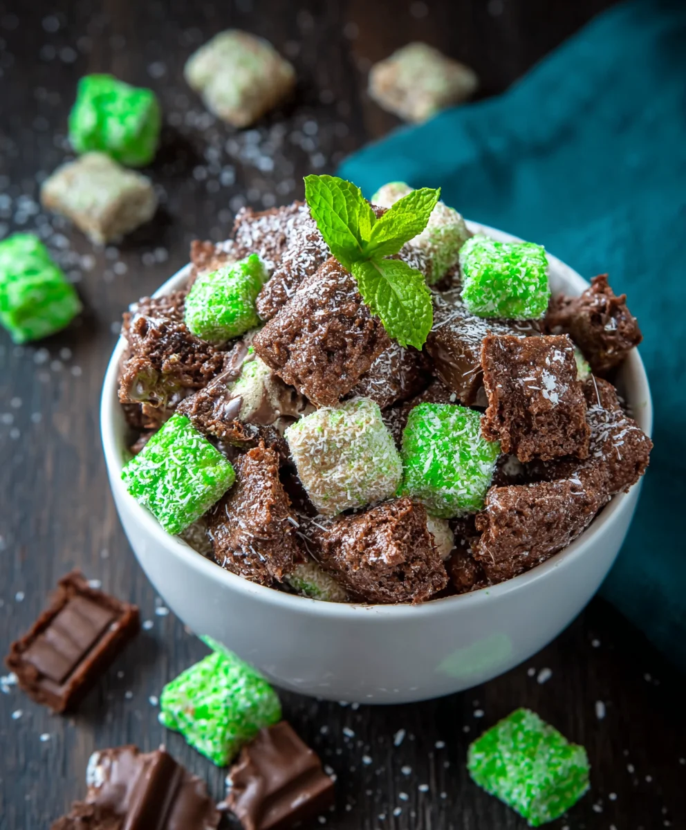 Mint Chocolate Muddy Buddy Recipe-Easy Delicious Treat