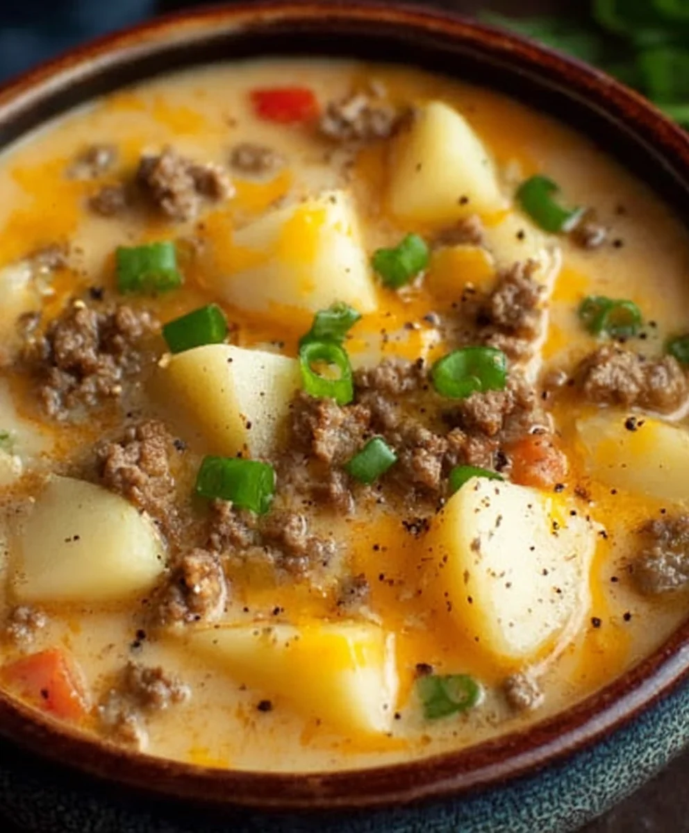 Cheesy Beef Beef Hamburger Potato Soup-Hearty & Delicious