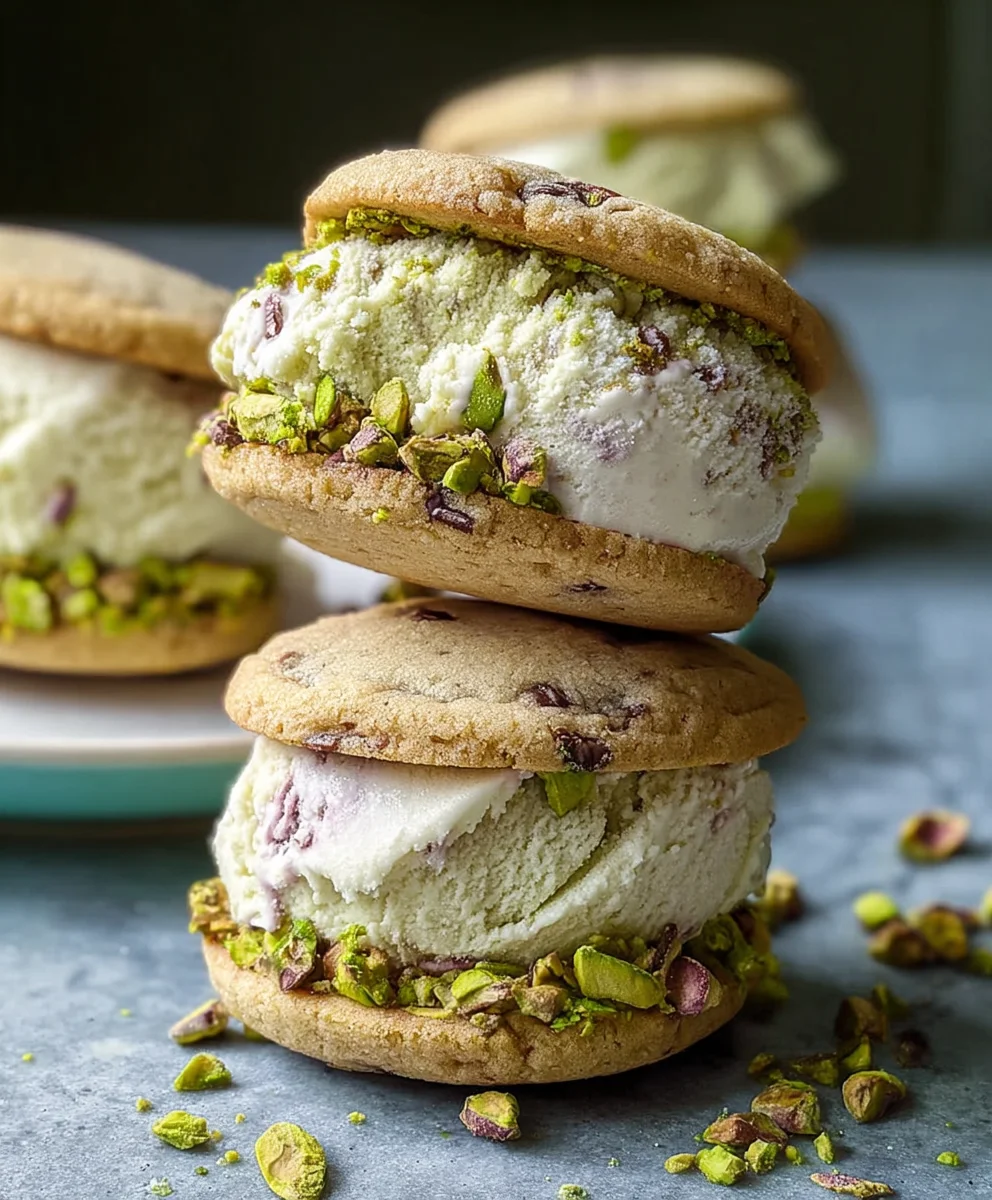 Pistachio Cookie Ice Cream Sandwiches - Delicious Dessert