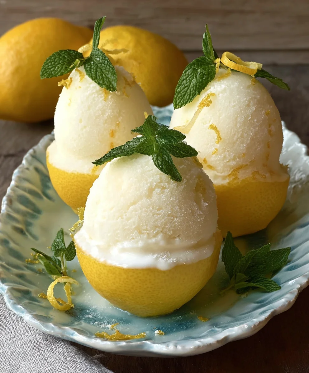 Frozen Lemon Shell Sorbet- Refreshing Citrus Treat