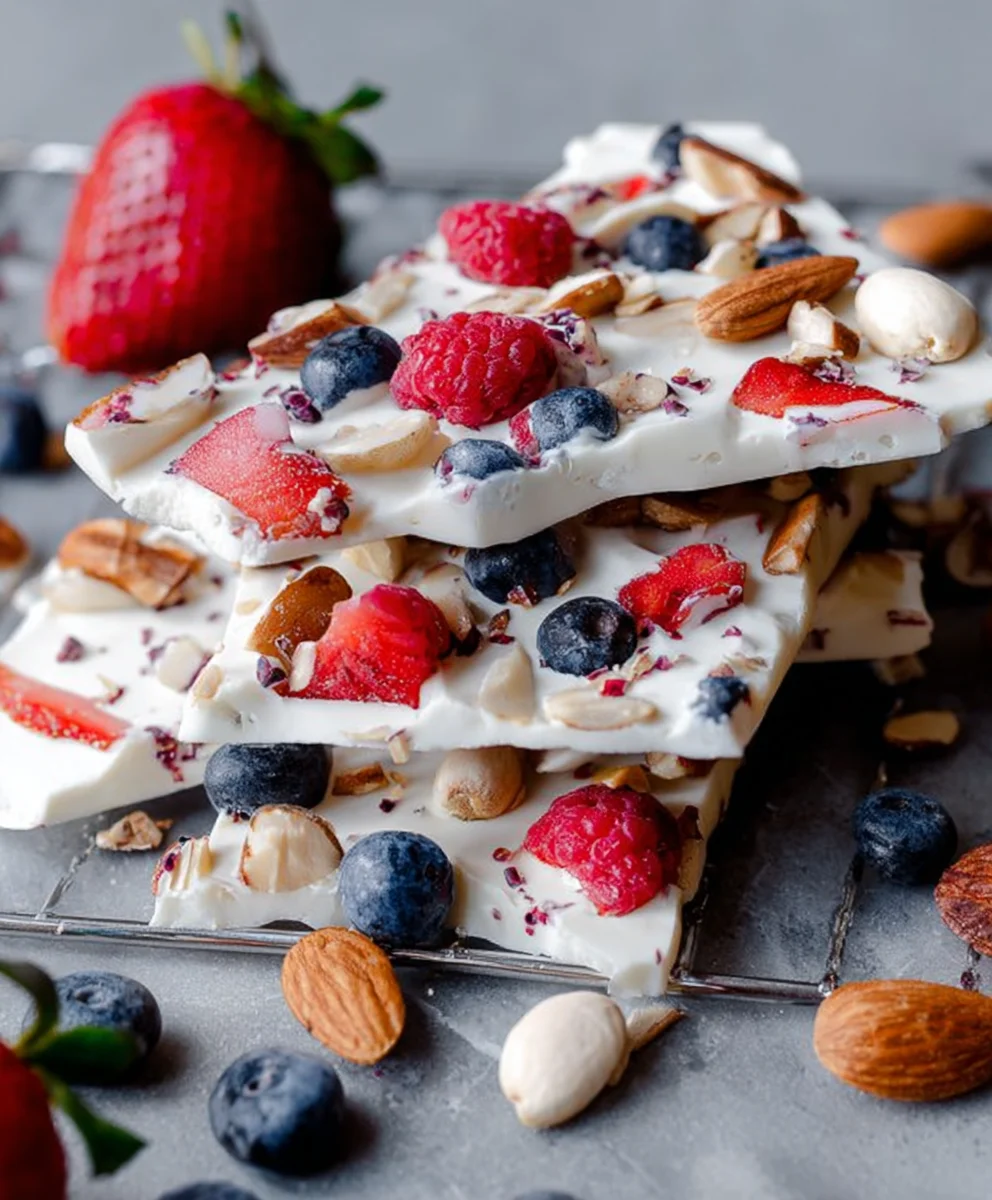 Easy Frozen Yogurt Bark- Berries Nuts Recipe