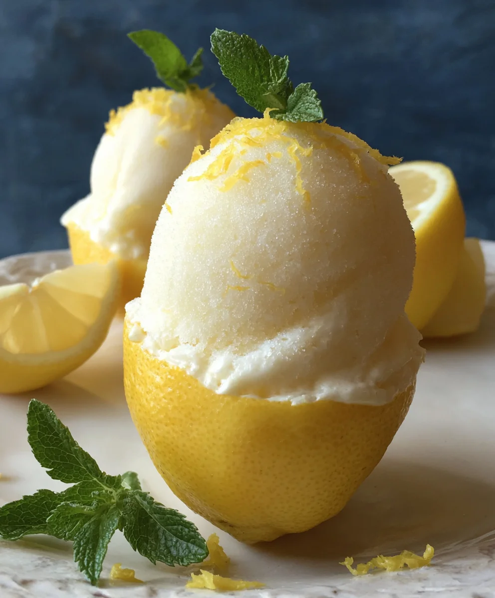 Frozen Lemon Shell Sorbet- Refreshing Citrus Treat