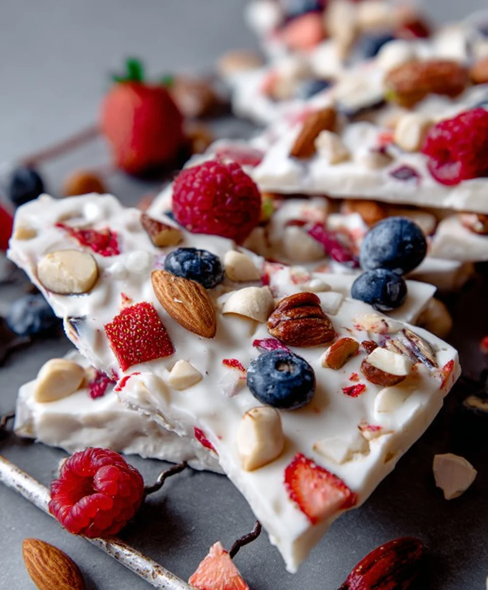 Easy Frozen Yogurt Bark- Berries Nuts Recipe