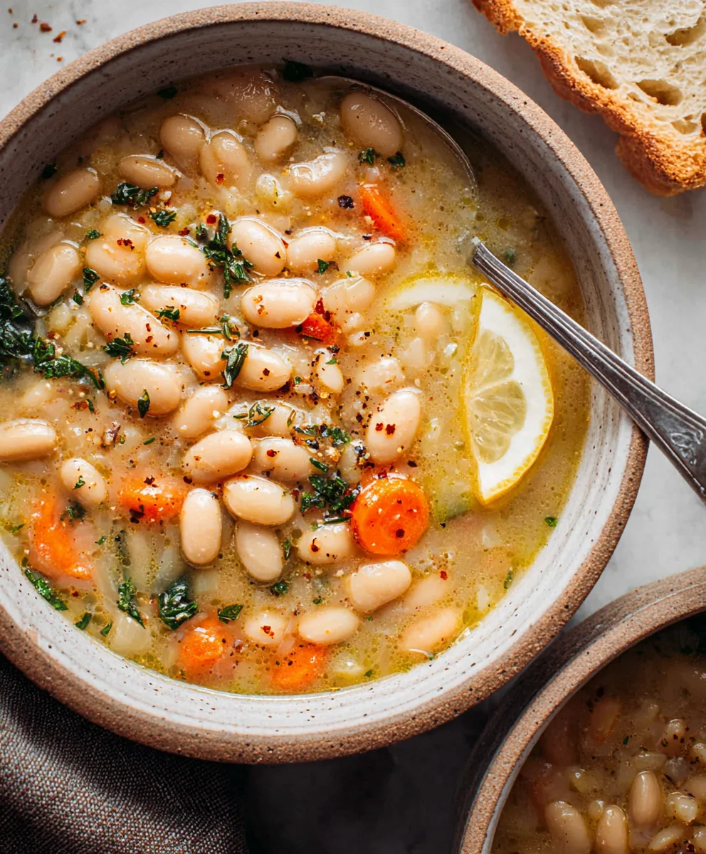 Greek White Bean Soup - Easy Garlic Lemon Recipe