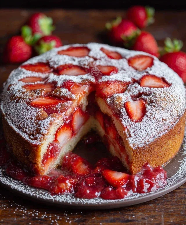 Easy Strawberry Cake with Strawberry Sauce